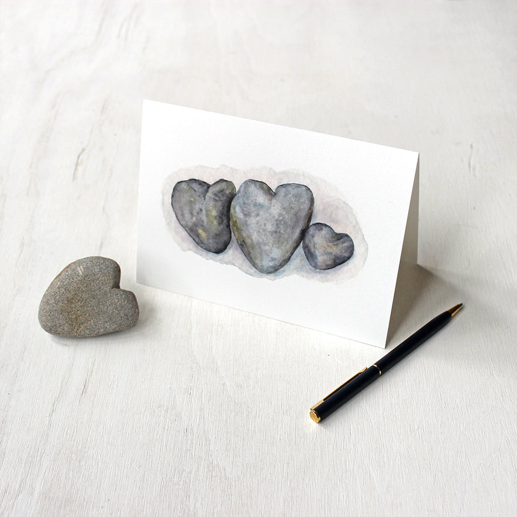 Heart Rocks Note Cards featuring a watercolor painting by Kathleen Maunder of Trowel and Paintbrush
