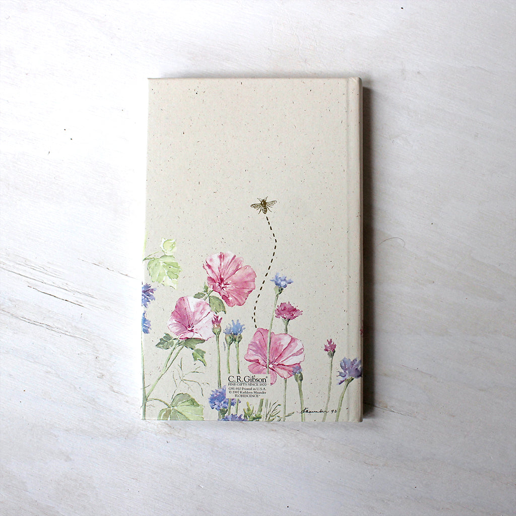 Back cover of journal with ruled pages. The floral watercolor paintings on the cover are by Kathleen Maunder.