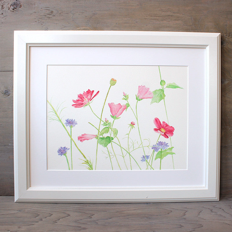 Wildflower Watercolor Print, shown in frame (trowelandpaintbrush)