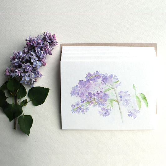 Set of lilacs watercolor note cards by Kathleen Maunder of Trowel and Paintbrush