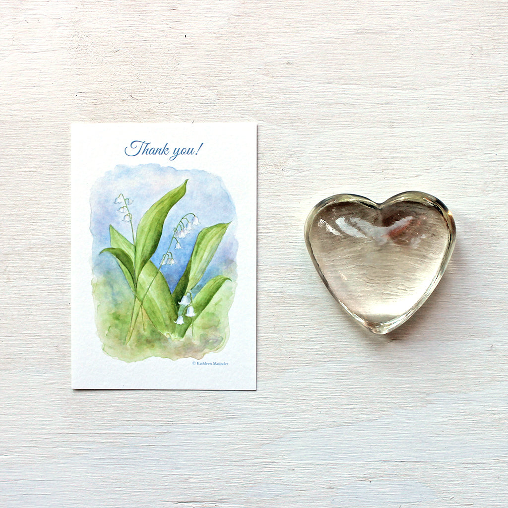 Lily of the valley thank you note card by watercolor artist Kathleen Maunder