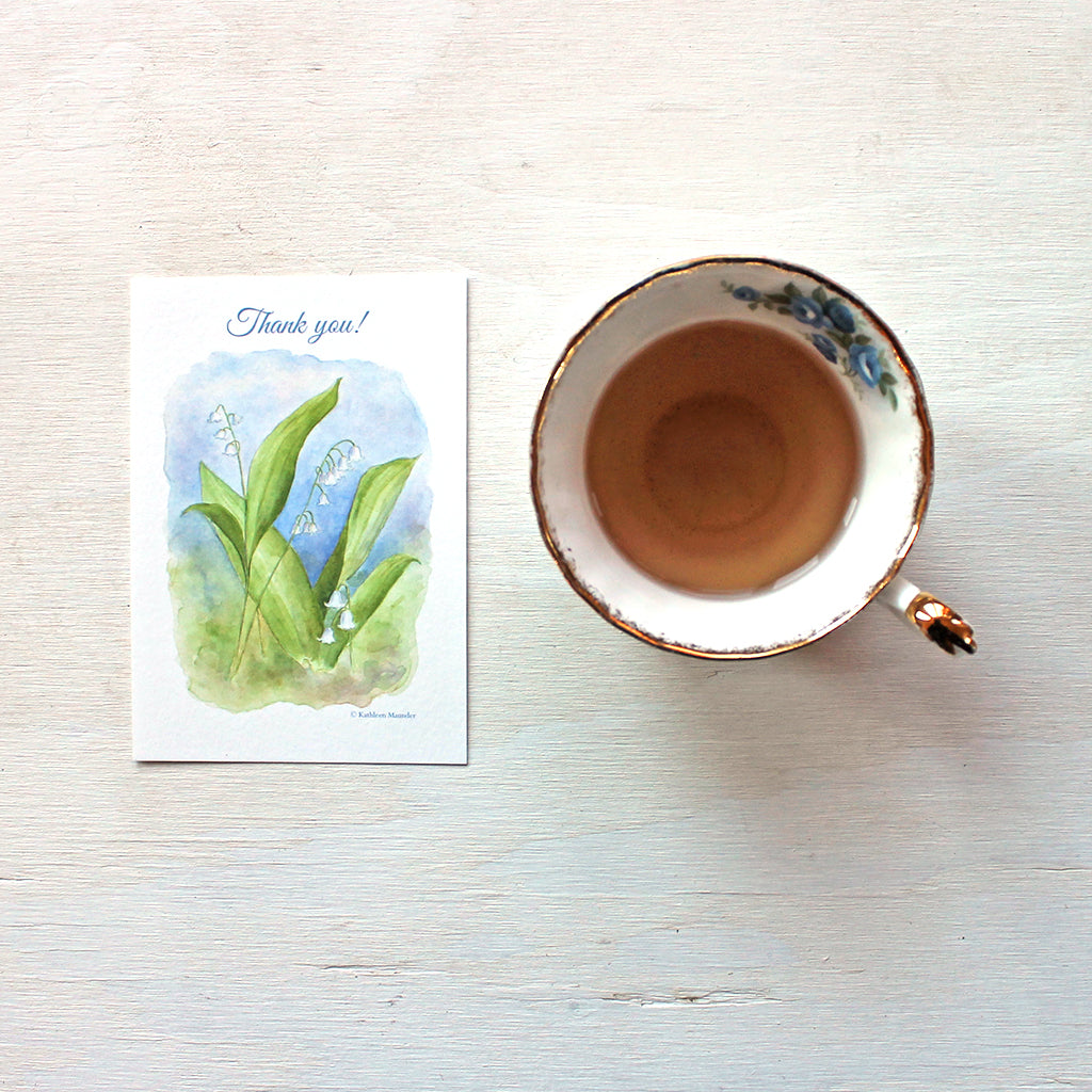 Lily of the valley thank you note by watercolour artist Kathleen Maunder