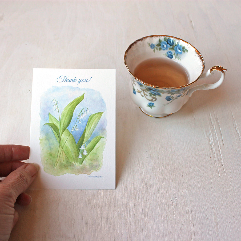 Lily of the valley watercolor thank you notes by artist Kathleen Maunder