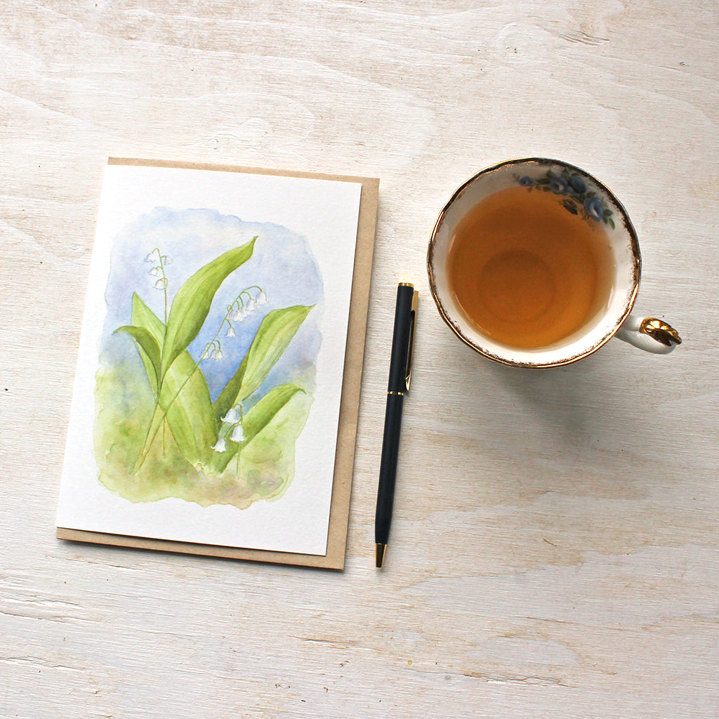 Lily of the valley watercolour note cards by Kathleen Maunder