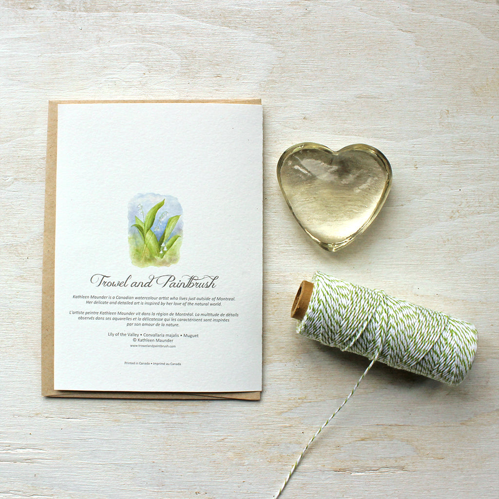 Back of Lily of the Valley note card by Kathleen Maunder of Trowel and Paintbrush