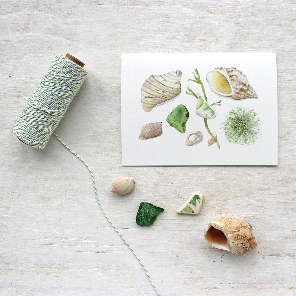 Beach finds note cards by watercolor artist Kathleen Maunder of Trowel and Paintbrush