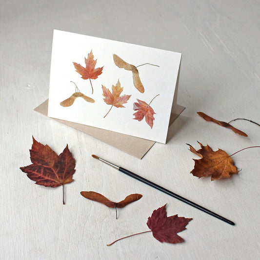 Maple Leaves and Keys (Samaras) Note Cards featuring a watercolor by Kathleen Maunder