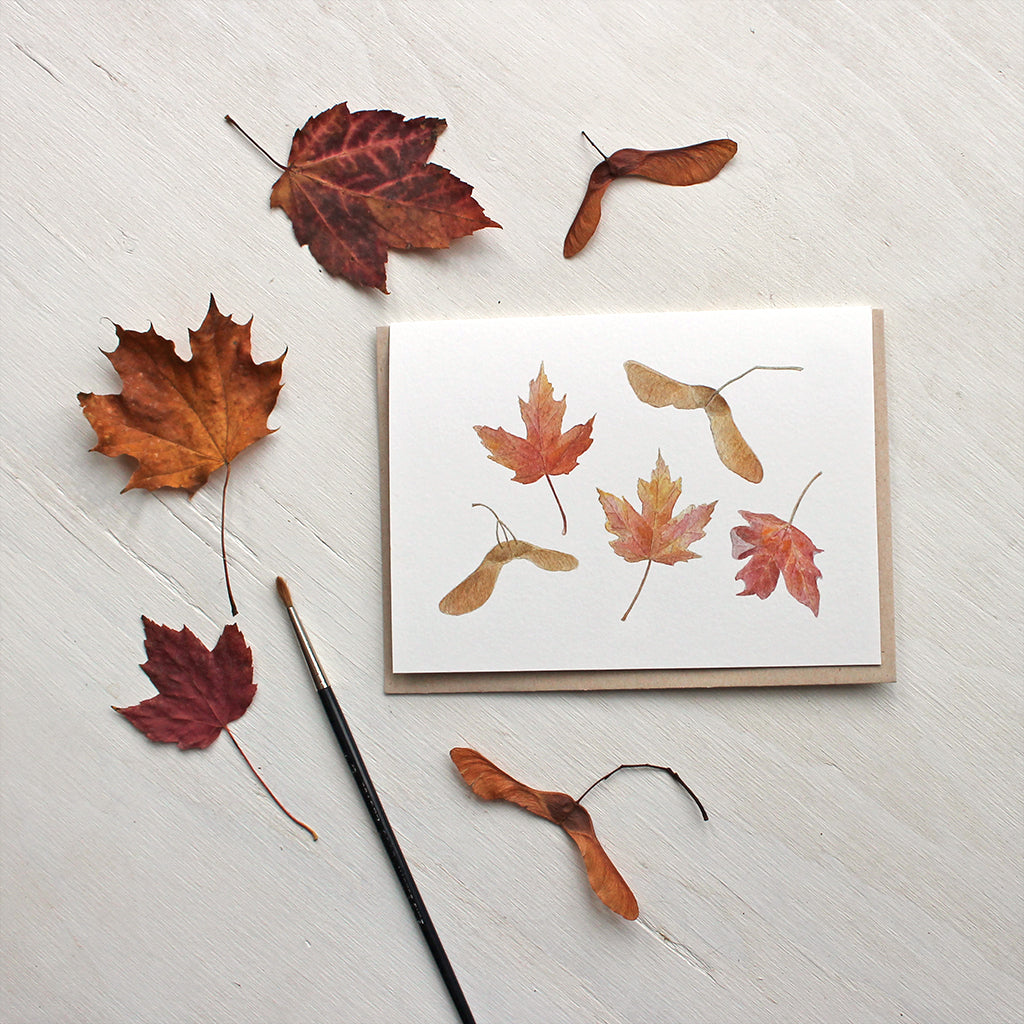 Note cards featuring maple leaves and keys - Watercolor painting by Kathleen Maunder