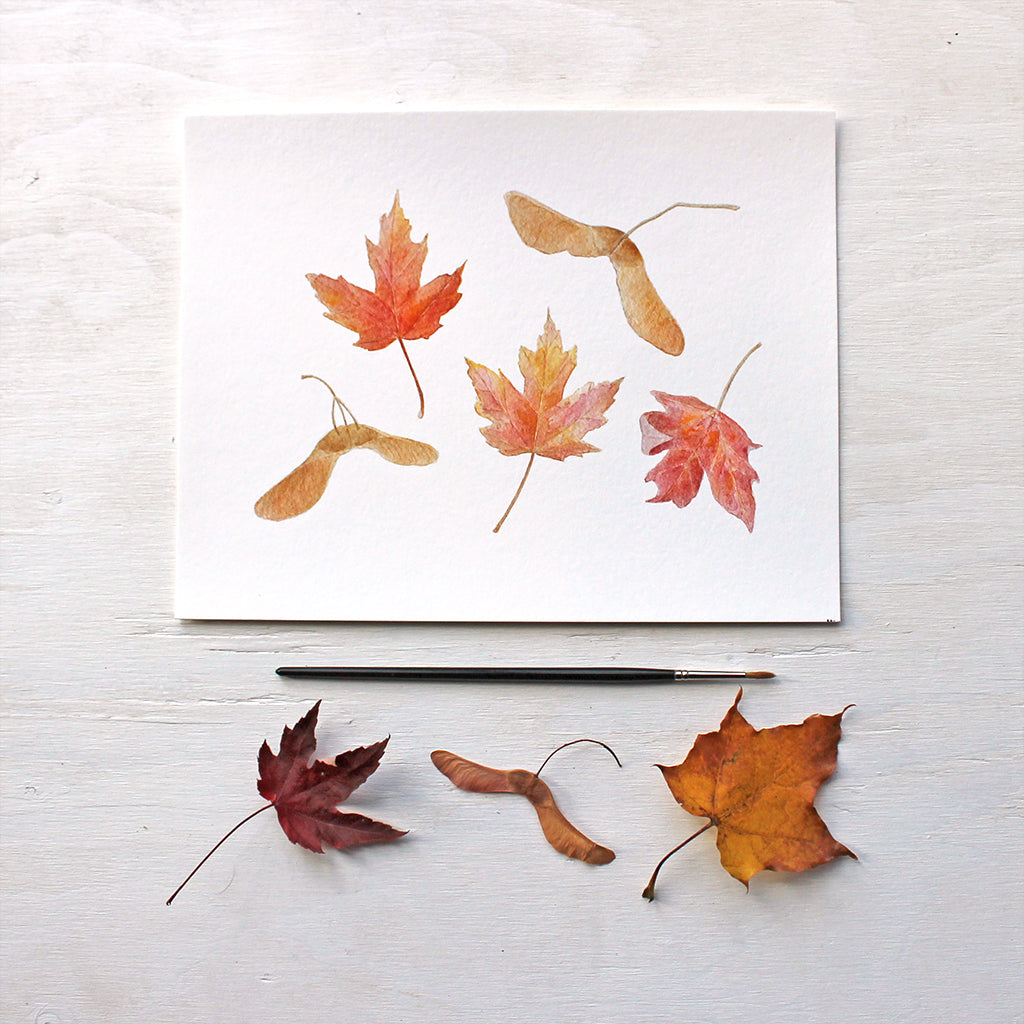 Maples Leaves and Keys - Autumn Watercolor Print by Kathleen Maunder
