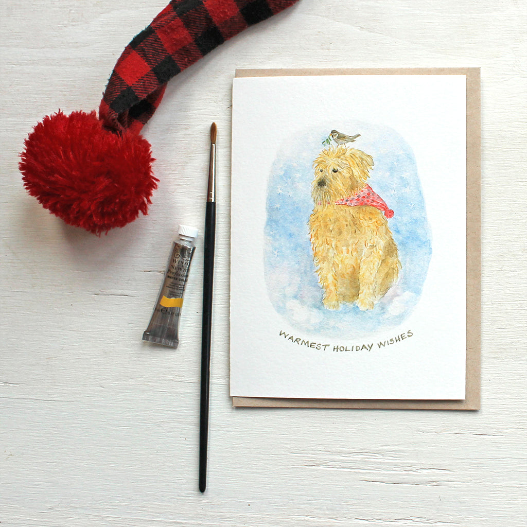 Meeko and the Mistletoe - Dog Christmas cards featuring a watercolour by Kathleen Maunder