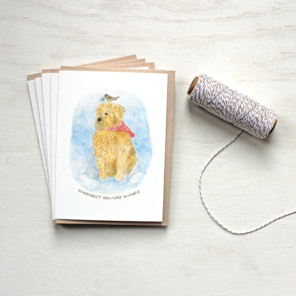 Dog Christmas Cards - Featuring a watercolor painting of a wheaten terrier by Kathleen Maunder