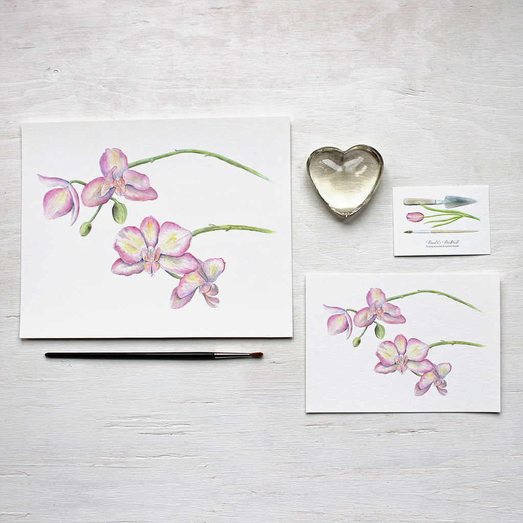 Orchid watercolor painting by Kathleen Maunder available as 8 x 10 or 5 x 7 prints