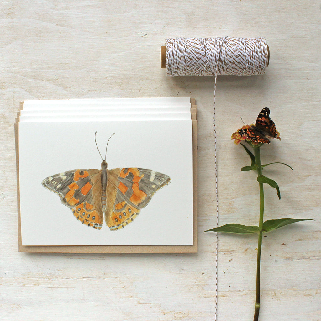 Note card set featuring a painted lady butterfly watercolor by Kathleen Maunder