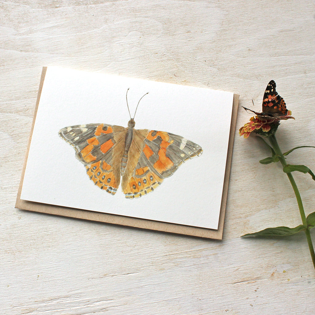 Watercolor note cards featuring a painted lady butterfly painting by Kathleen Maunder