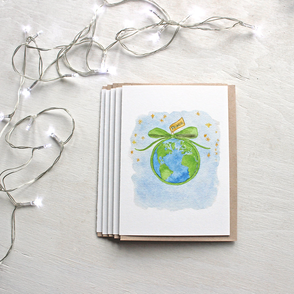 Peace on Earth watercolour Christmas cards by Kathleen Maunder of Trowel and Paintbrush