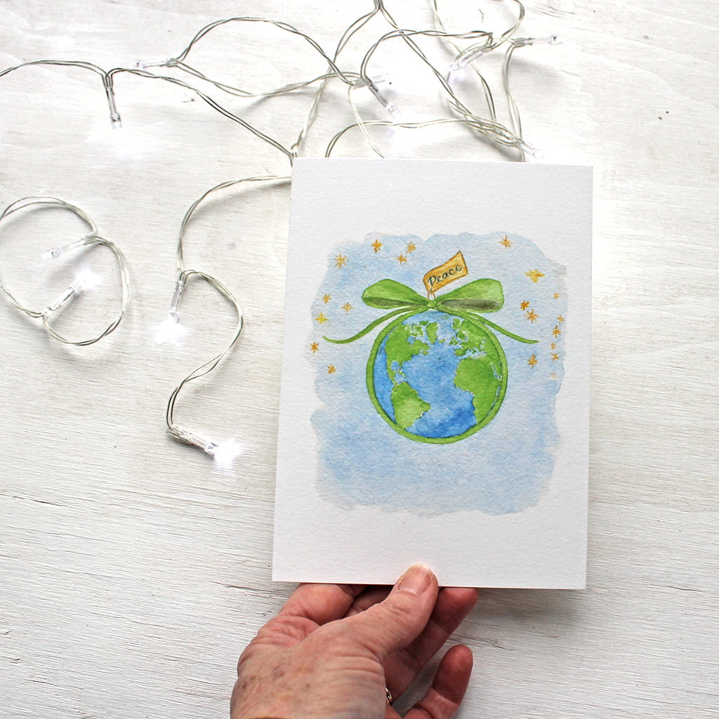 Peace on Earth holiday cards by watercolor artist Kathleen Maunder of Trowel and Paintbrush