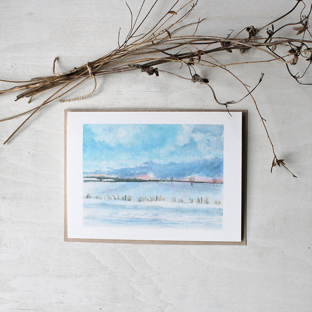 Peaceful Winter Rural Landscape - Note cards based on a watercolor by Kathleen Maunder