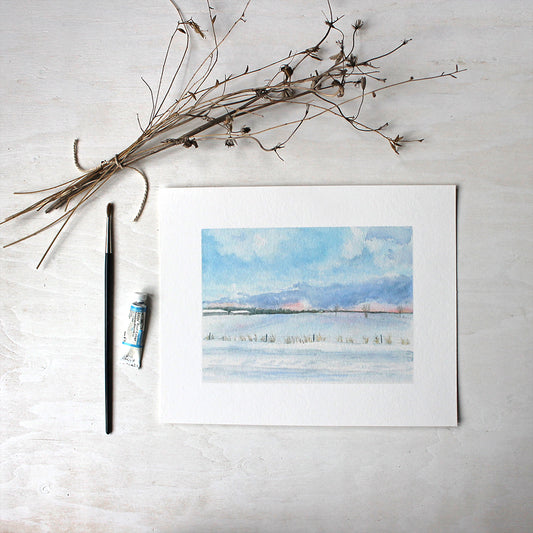 Peaceful Winter Landscape - 8 x 10 print - Watercolor by Kathleen Maunder
