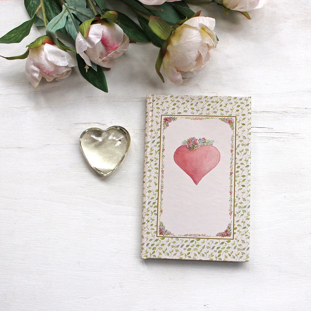 Pink Heart hardcover journal. Featuring cover watercolor art by Kathleen Maunder.