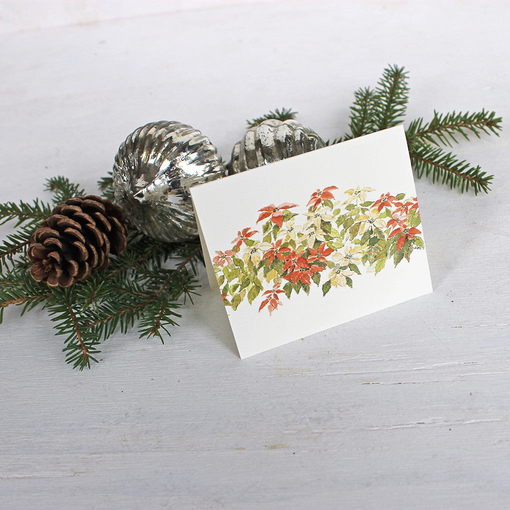 Poinsettias Holiday Gift Tag by watercolor artist Kathleen Maunder, trowelandpaintbrush