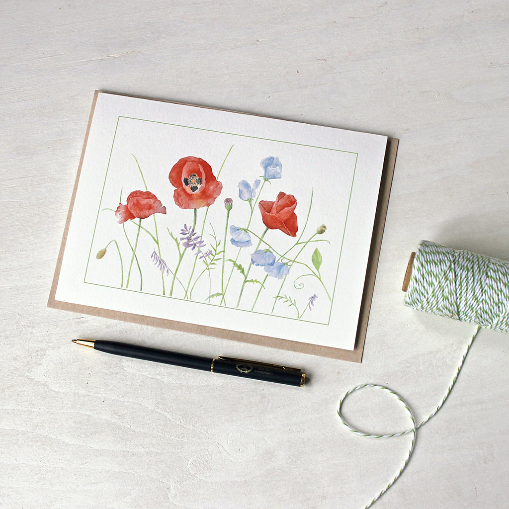 Poppy and Sweet Pea Note Cards featuring a watercolor by Kathleen Maunder