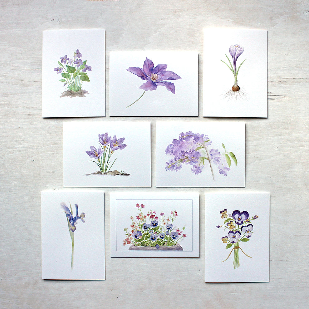 Set of 8 Purple Floral Note Cards – Trowel and Paintbrush