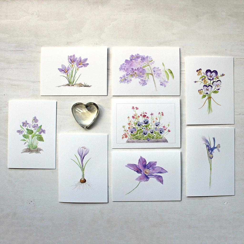 Set of 8 Purple Floral Note Cards – Trowel and Paintbrush