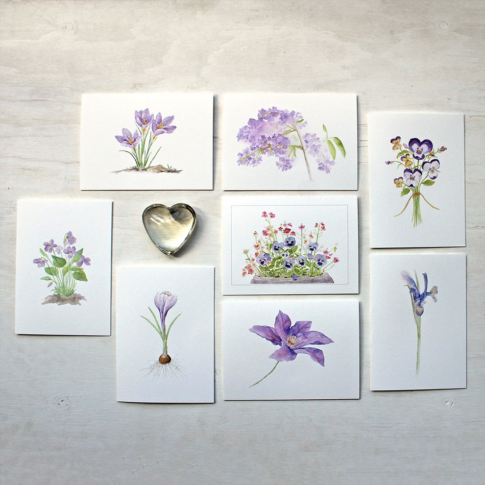 Set of 8 Purple Floral Note Cards – Trowel and Paintbrush