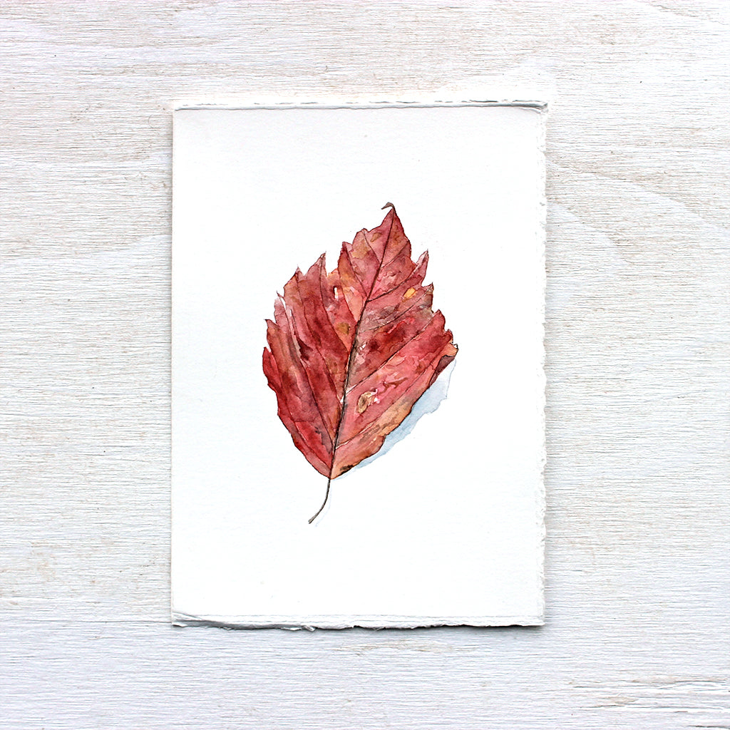 Aquarelle Originale - Feuille Rouge