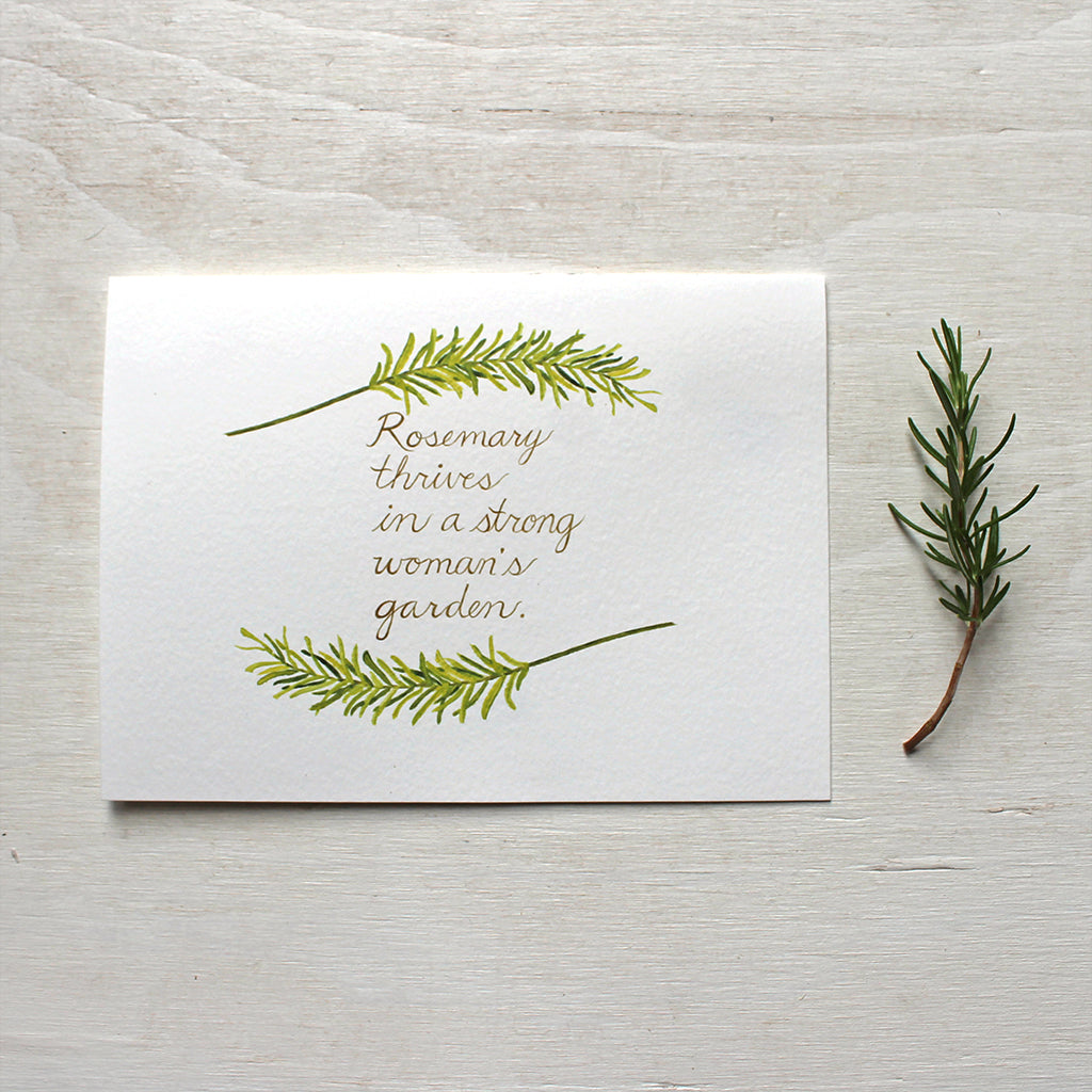 Rosemary herb watercolor with quote on note card