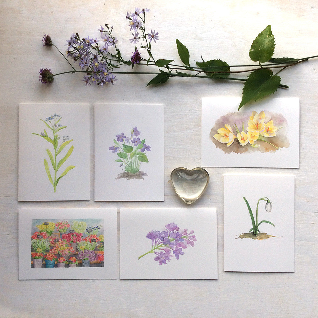 Set of six floral note cards featuring watercolours by Kathleen Maunder