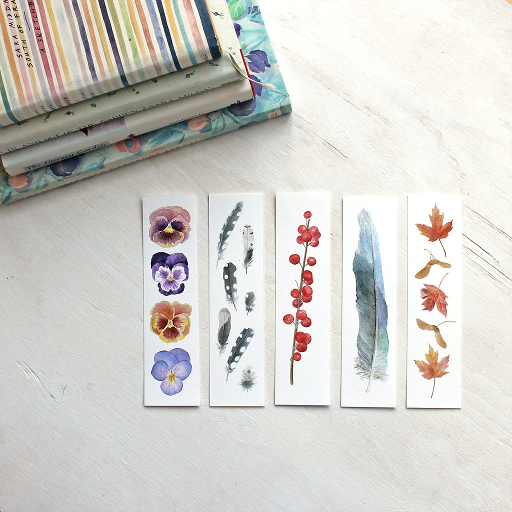 Beautiful bookmarks - Set of five - Watercolor artist Kathleen Maunder