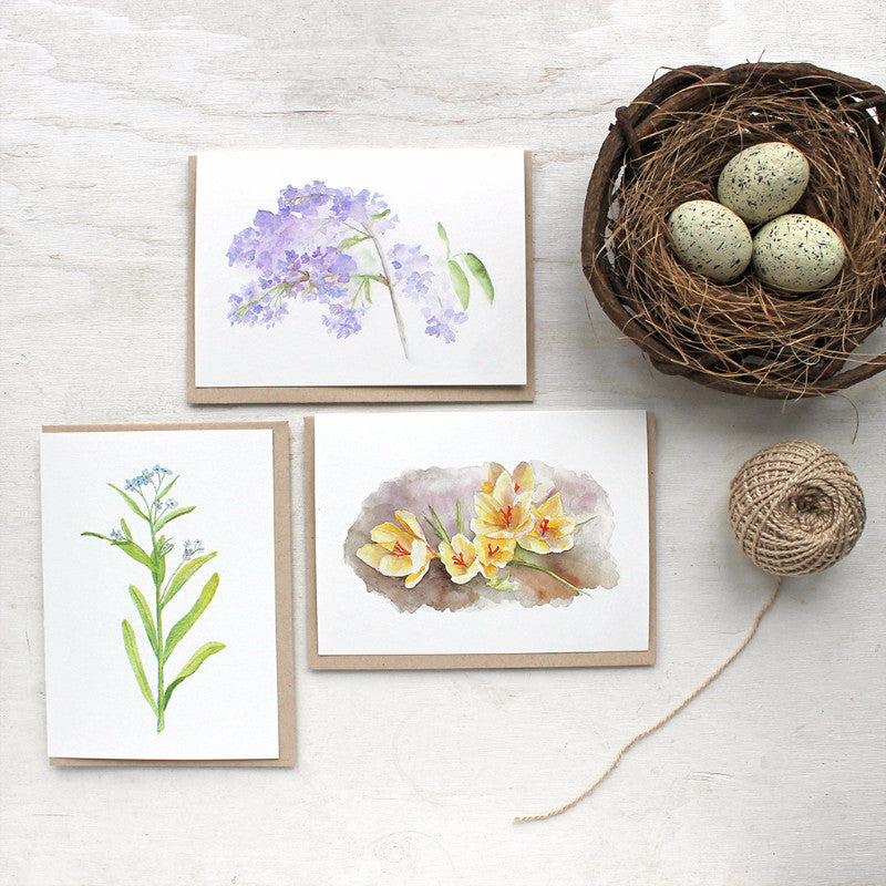 Spring floral watercolor cards by Kathleen Maunder, trowelandpaintbrush