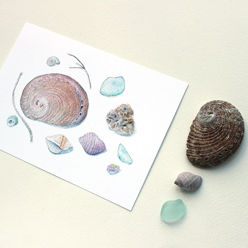 Coquillages et verre de mer - Reproduction d'art