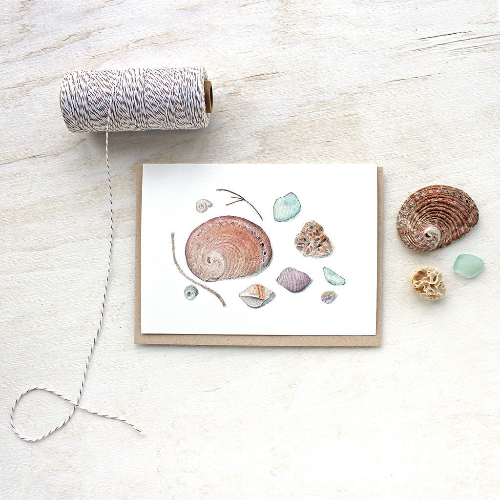 Shells and Sea Glass Note Cards by watercolor artist Kathleen Maunder