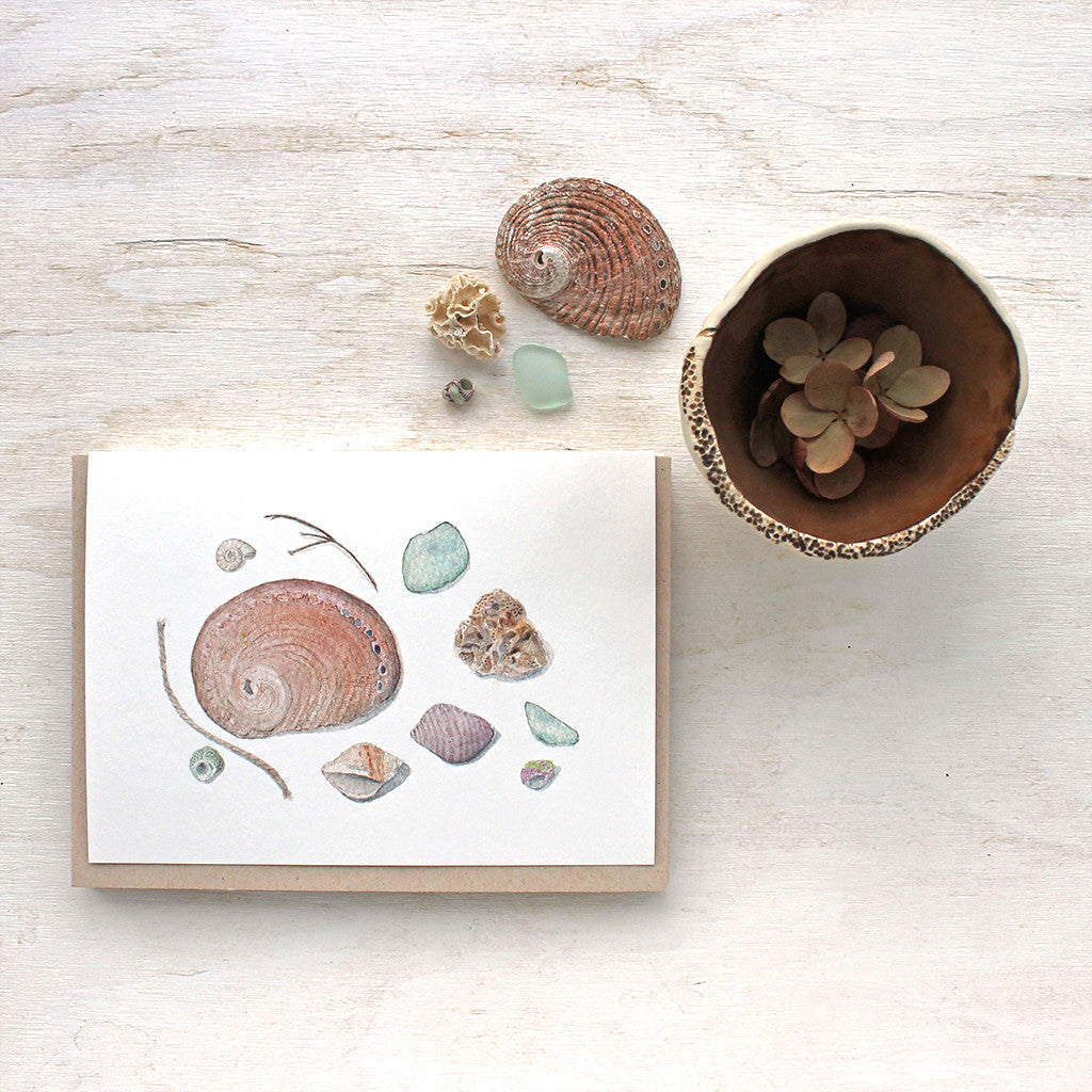 Shells and Sea Glass Note Cards by watercolor artist Kathleen Maunder (trowelandpaintbrush.com)
