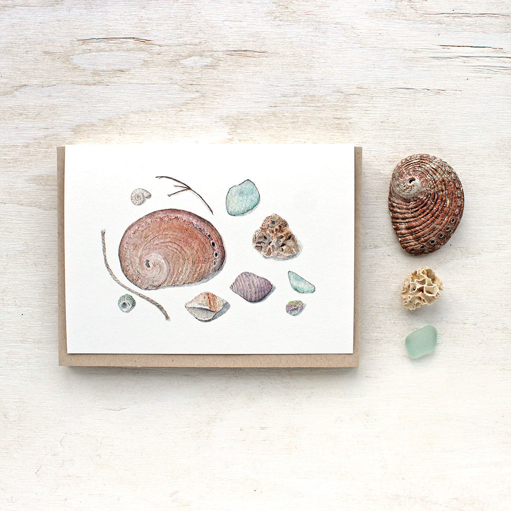 Shells and Sea Glass Note Cards by watercolor artist Kathleen Maunder, trowelandpaintbrush.com