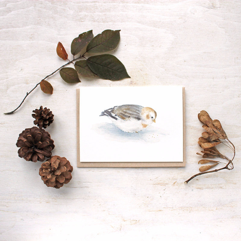 Snow bunting - bird blank greeting cards by watercolor artist Kathleen Maunder of Trowel and Paintbrush