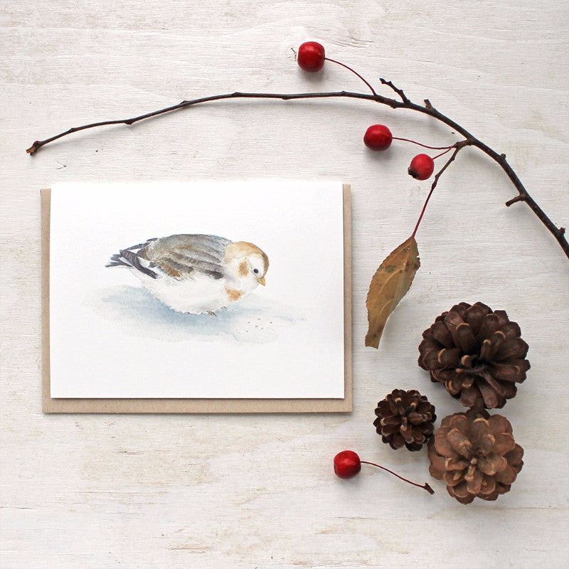Snow bunting - bird note cards by watercolor artist Kathleen Maunder of Trowel and Paintbrush