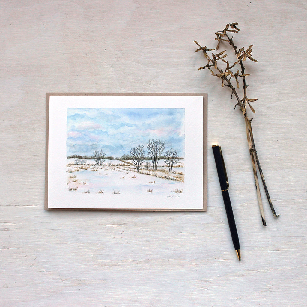 Snowy Fields Note Watercolor Card