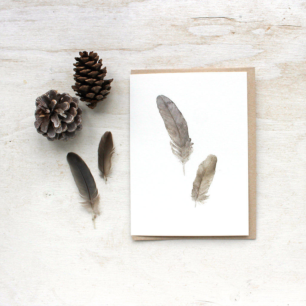 Sparrow feather note cards by watercolor artist Kathleen Maunder of Trowel and Paintbrush