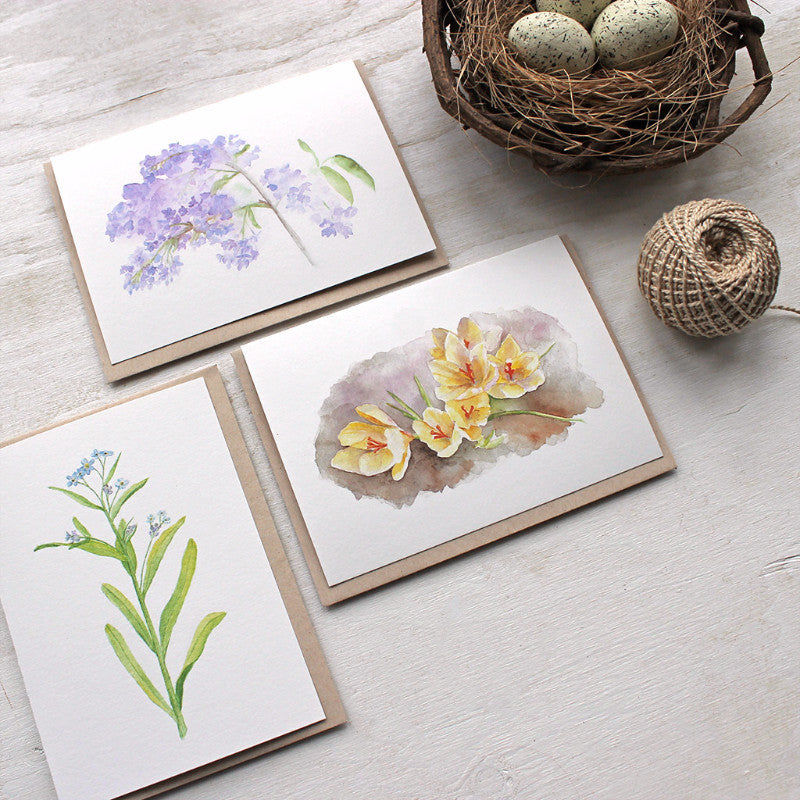 Spring floral watercolor cards by Kathleen Maunder of Trowel and Paintbrush