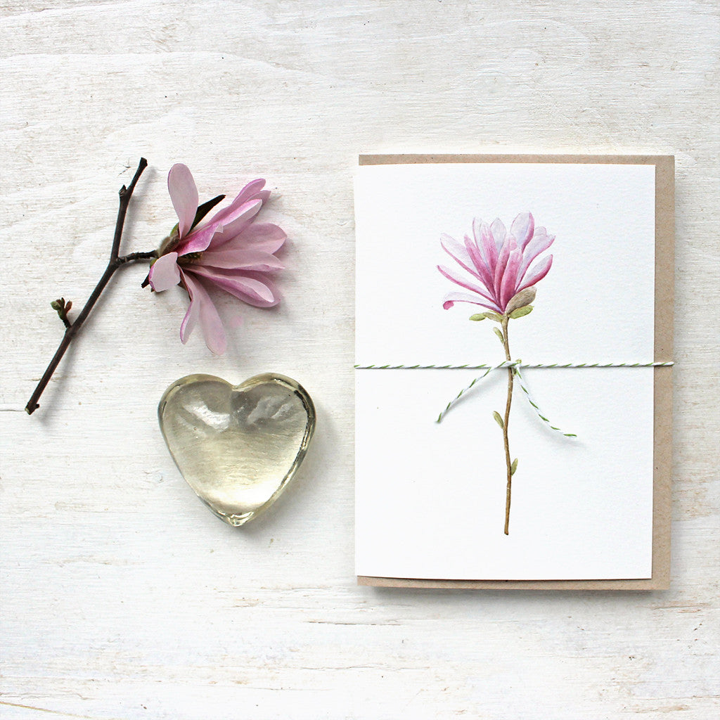 Set of note cards featuring a magnolia painting by botanical watercolor artist Kathleen Maunder