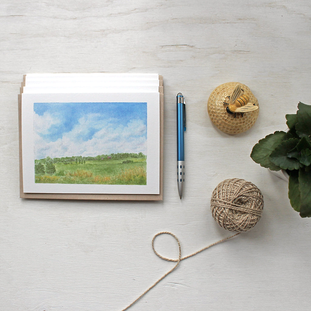 Summer day - Set of note cards featuring a rural landscape watercolor painting by Kathleen Maunder