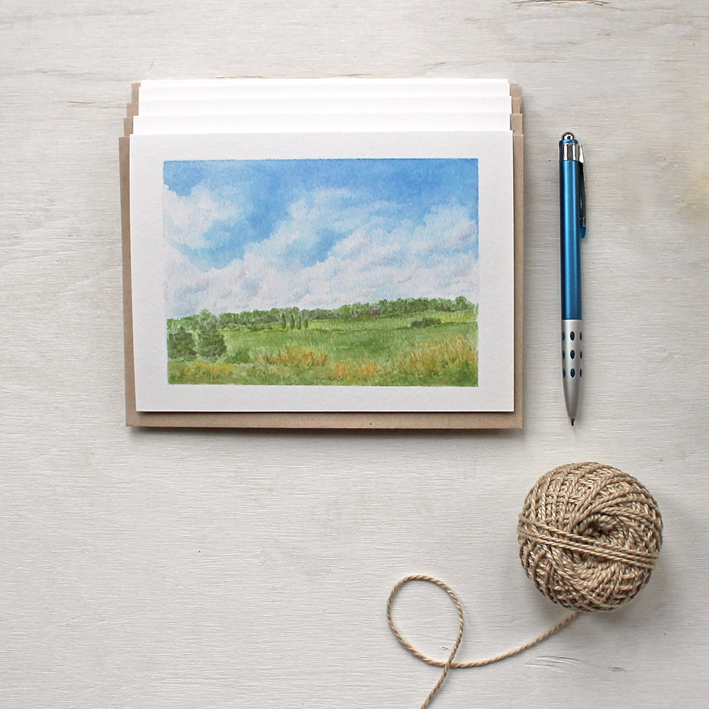 Summer day - Set of note cards featuring a rural landscape watercolor painting by Kathleen Maunder