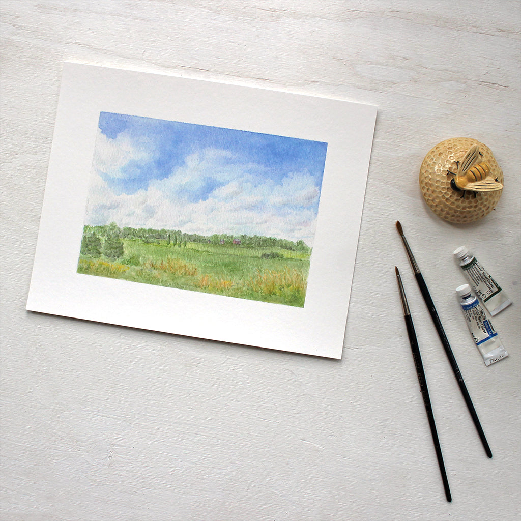 Countryside landscape watercolor painting - 8 x 10 print of 'Summer Day' by Kathleen Maunder