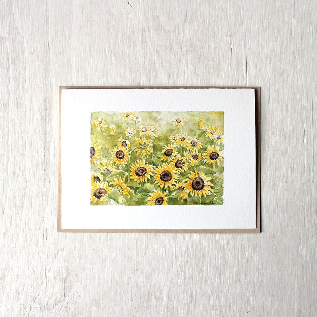 Sunflower note card with recycled kraft envelope. Watercolor artist: Kathleen Maunder.