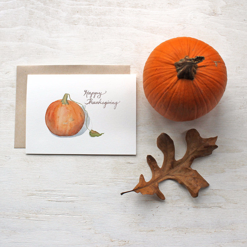 Pumpkin Thanksgiving greeting cards by watercolor artist Kathleen Maunder
