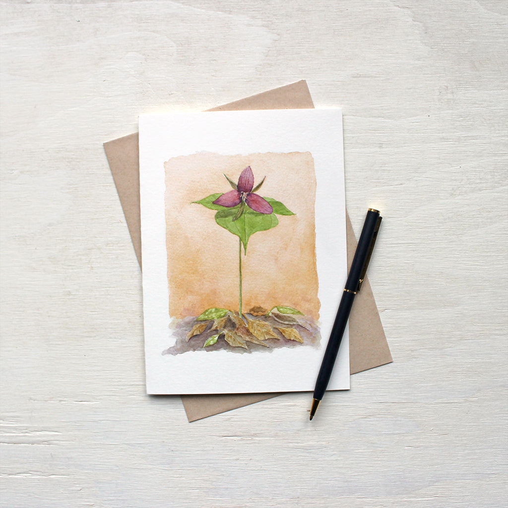 Red Trillium Note Cards featuring a watercolor painting by Kathleen Maunder