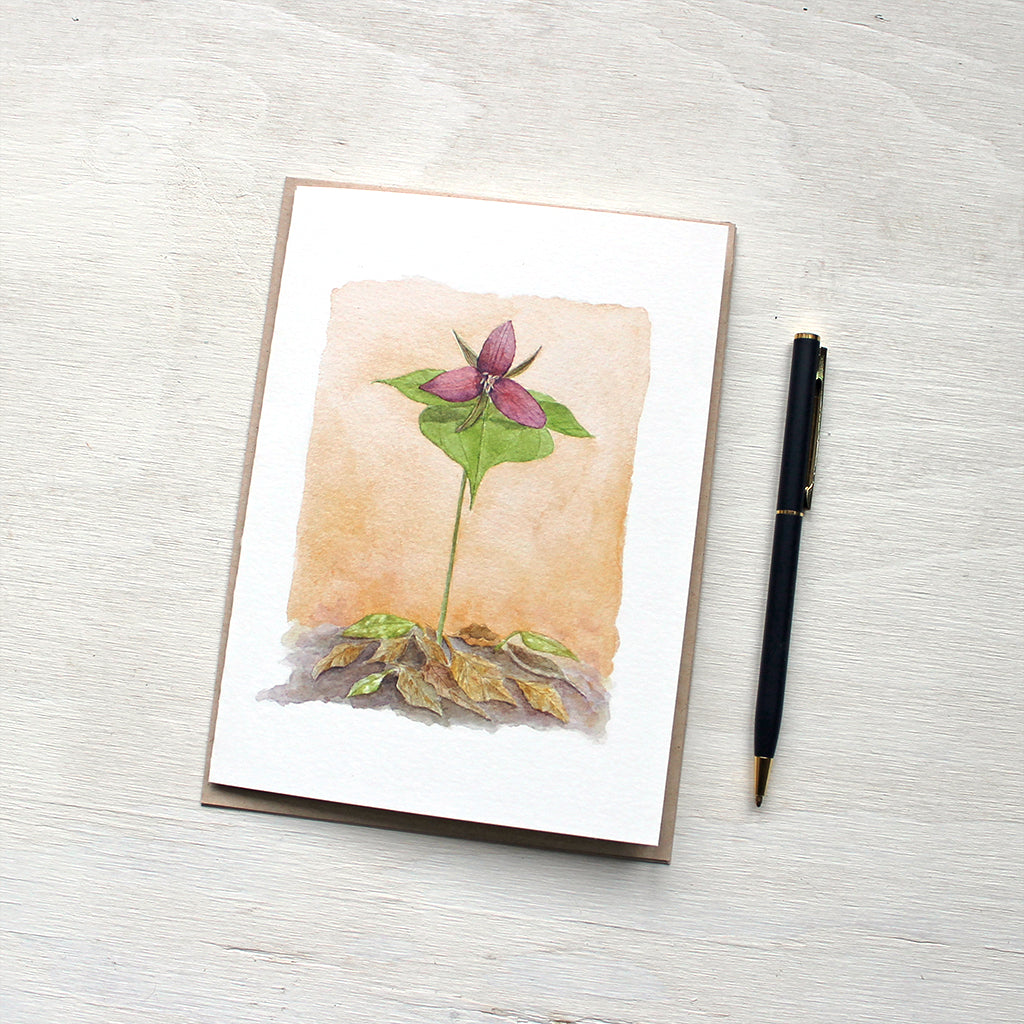 Red Trillium Note Cards featuring a watercolour painting by Kathleen Maunder